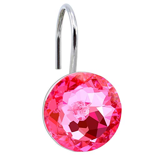 BEAVO Acrylic Fashion Decorative Home Rolling Shower Curtain Hooks Rhinestones Bathroom Bath Baby Room Bedroom Living Room Decor Set of 12 Rings (Pink) | Diamond Crystal Decorative Shower Curtain Ring, Stainless Steel Rustproof Shower Hook Ring, Fit Stand