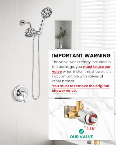 gotonovo Dual Shower Head Kit with Valve 6 Mode Handheld Polished Chrome | 6 Mode ABS Rain Head 6 Mode ABS Handheld Spray 2 in 1 Bathroom Trim Kit Pressure Balance Valve Shower Head and Handle Set - color: Chrome