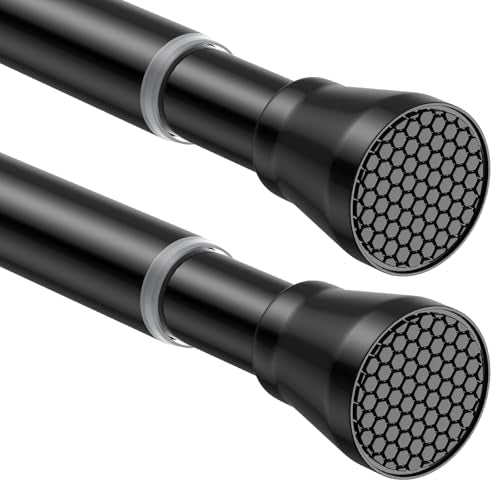 2 Pack Black Shower Curtain Rod - Adjustable 45-77 inch Tension Curtain Rod, Spring loaded Curtain Rod for Bathroom Window - color: Black, size: 45 to 77 inch-2pcs