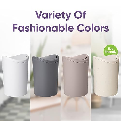 Superio Small Bathroom Trash Can with Lid, Modern Matte Black Mini Waste Bin with Swing Lid (1 1/2 Gallon, 6 Liter) Plastic Garbage Can for Kitchen, Bathroom, Bedroom, Office, Under Desk (1) - color: Black