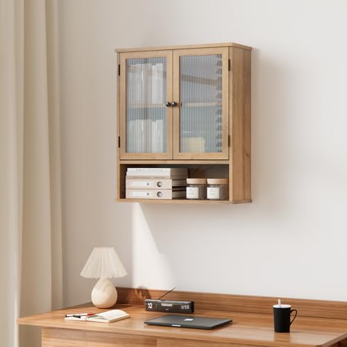 Bathroom Medicine Cabinet, Bathroom Wall Cabinet, Bathroom Cabinet Wall Mount, Medicine Cabinets for Bathroom with Glass Door - color: Wood Color