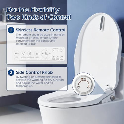Bidet Toilet Seat Elongated Electric Heated Seat Warm Water Air Dryer | Self-Clean Nozzle, Night Light, Soft Closed Toilet Lid, Feminine & Front Rear Wash, Wireless Remote - color: Cotton White