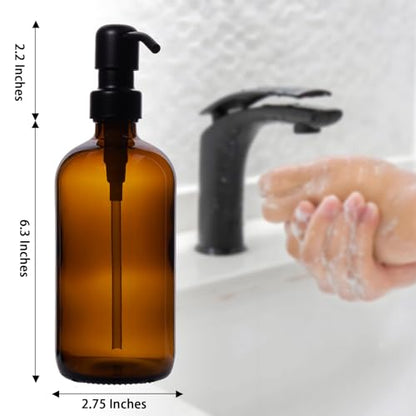 Diahom Soap Dispenser Glass Stainless Steel Pump 16 Oz for Kitchen Hand Dish