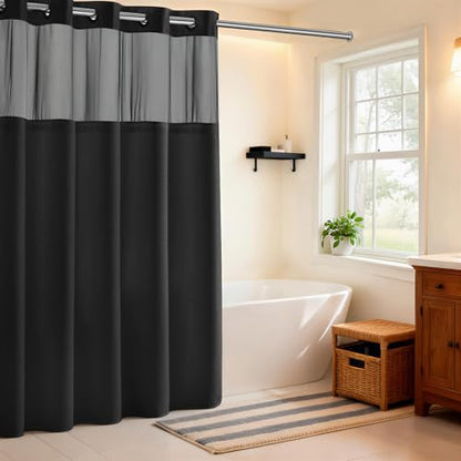 RiverDream Heavyweight Waffle No Hook Shower Curtain with Liner,Black,71x74 | Dotted Waffle,Snap-in Liner,Heavy Duty,Quick Dry,Mesh Top Window,With Bottom Magnets,Hotel-Grade,Washable,Standard Size - color: Black, size: 71"W x 74"L (Pack of 1)