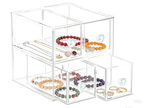 Clear Acrylic Makeup Organizer with 2 Drawer Trays, Cosmetic Storage for Bedroom, Bathroom, Countertop, Dresser (2 drawer)