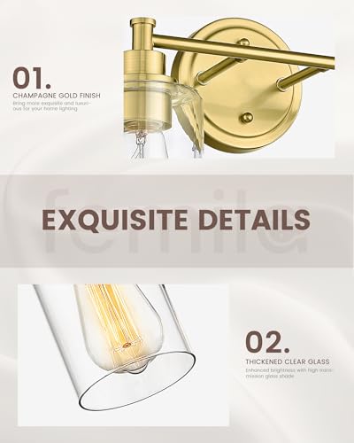 FEMILA Vanity Lights for Bathroom, Modern 4-Light Gold Bathroom Light Fixture, Wall Vanity Lamp with Champagne Gold Finish, 4FYC56B-4W BG - color: Champagne Gold, size: 24.8"