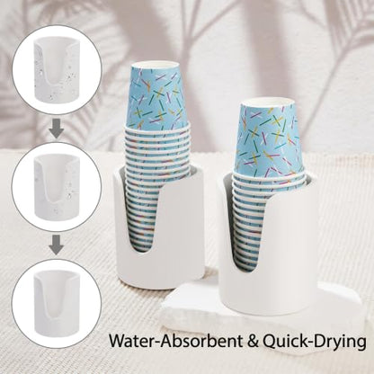 Bathroom Cup Dispenser, Diatomaceous Earth Mouthwash Cup Holder, 3oz Cup Holder for Bathroom Counter, Disposable Cup Dispenser, Guest Bathroom Essentials, White (Cups Not Included)