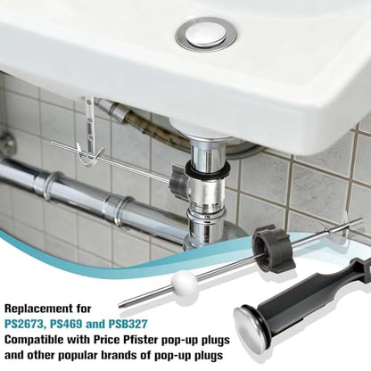 3 Pcs Sink Drain Parts, Lavatory Pop up Stopper Assembly with Plug, Faucet RP5648BN Drain Stopper, Pivot Rod Bathroom Sink Repair Kit for Price Pfister & Popular Brand, 18MM Ball, Chrome