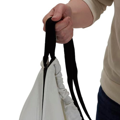 Household Essentials Door Hanging Laundry Bag in Washable Canvas with Loop Handle, White with Black Trim - color: White/Black