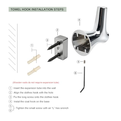 AVICCI 5 Pack Towel Hooks Polished Chrome Coat Hooks, Zinc Alloy Heavy Duty Bathroom Hooks Wall Mounted for Robes & Towels Hand Towel Hook Holder Kitchen, Bathroom Accessories - color: Polished Chrome