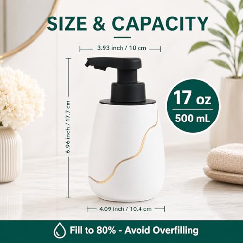 BosilunLife Rechargeable Auto Touchless Foam Soap Dispenser 17oz Ceramic | With Elegant Golden Curved Line.With Waterproof Pump,Touch-Free Sensing.17oz Dish Soap For Kitchen And Bathroom，White - color: White, style: Foam Pump