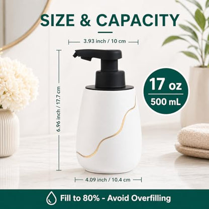 BosilunLife Rechargeable Auto Touchless Foam Soap Dispenser 17oz Ceramic | With Elegant Golden Curved Line.With Waterproof Pump,Touch-Free Sensing.17oz Dish Soap For Kitchen And Bathroom，White - color: White, style: Foam Pump