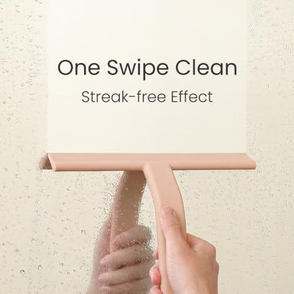 JustHang Shower Squeegee with Built-in Hook, 10-Inch Terracotta | Award-Winning Design, All-One-Piece Soft-Touch Silicone, for Glass Door, Bathroom, Window, Mirror, Tile Wall, Car - color: Terracotta