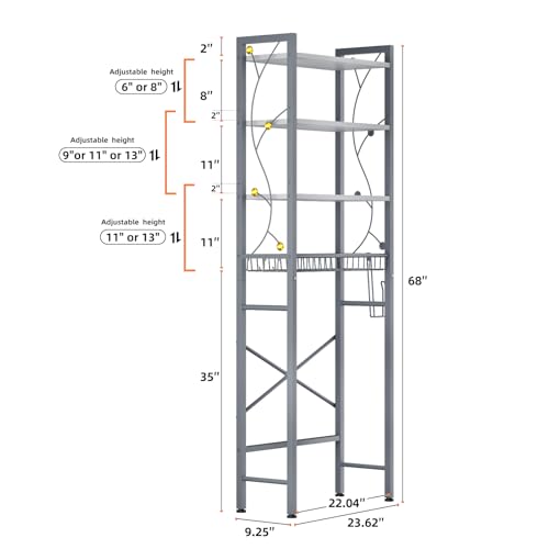 Over-The-Toilet Storage Rack, 4-Tier Bathroom Organizer Shelf Over Toilet with Adjustable Shelf and Basket, Freestanding Space Saver Bathroom Shelves Above Toilet for Room (Gray White) - color: Gray White