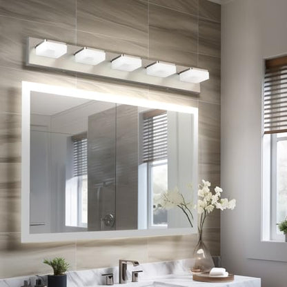 Brushed Nickel Vanity Lights for Bathroom 5 Light Vanity Lighting Fixtures for Mirror 32" Adjustable 5500K Modern LED Vanity Light Over Mirror, Bath Wall Lighting Fixtures - size: 5-Light,32Inch