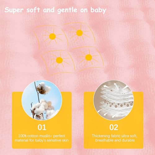 Lovely Care 12 Pack Muslin Burp Cloths 100% Cotton Muslin Cloths Large 20''x10'' Extra Soft and Absorbent Baby Burping Cloth - Pink - color: Pink, size: 10x20 Inch (Pack of 12)