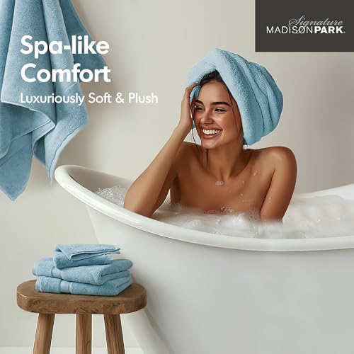 Madison Park 800GSM 100% Cotton Bathroom Bath Towel Set of 8, Aqua | Long Staple, Highly Absorbent, Durable Hotel Spa Quality, Quick Dry, Double Stitched Hems, Lint Reducing, OEKO-TEX Certified - color: Aqua, size: Multi-Sizes