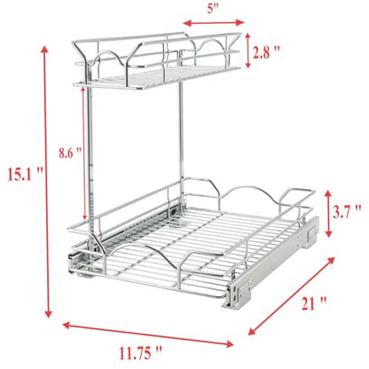 OCG Under Sink Cabinet Organizer Two Tier Pull Out Shelf (11.75W x21D), Under Sink Sliding Shelf for Kitchen Bathroom Cabinet 2 Tier Chrome - size: 11.75"W x 21"D