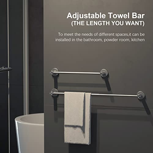 Bath Towel Bar, Adjustable Length 16 to 27.6 Inch, Brushed Nickel | Stainless Steel Single Towel Rack, Wall Mounted Towel Holder with S Hooks for Shower Washroom Kitchen, Easy to Install - color: Brushed Nickel