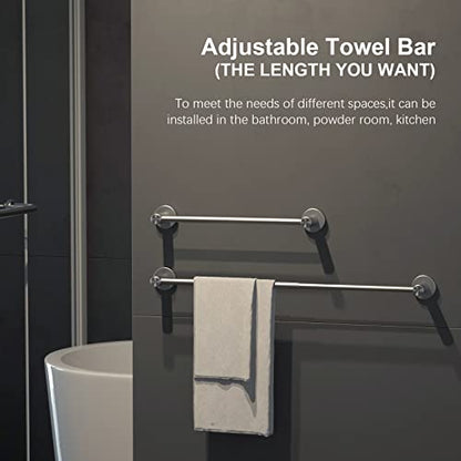 Bath Towel Bar, Adjustable Length 16 to 27.6 Inch, Brushed Nickel | Stainless Steel Single Towel Rack, Wall Mounted Towel Holder with S Hooks for Shower Washroom Kitchen, Easy to Install - color: Brushed Nickel