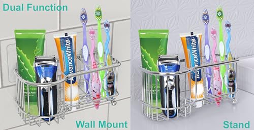 Simple Houseware Stainless Steel 6 Slots Adhesive Wall Toothbrush Holder | (3.4" D x 7.8" L x 3.8" H) - color: Chrome, size: Wall-Mounted / Freestanding