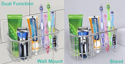 Simple Houseware Stainless Steel 6 Slots Adhesive Wall Toothbrush Holder | (3.4" D x 7.8" L x 3.8" H) - color: Chrome, size: Wall-Mounted / Freestanding