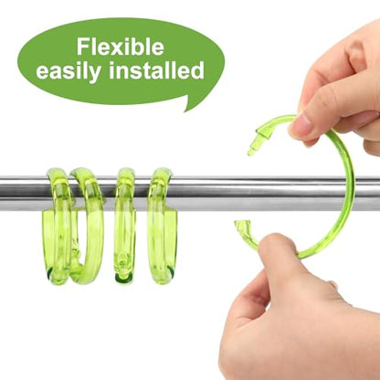 Green Shower Curtain Hooks - 12 Pcs Circular Plastic Shower Curtain Rings for Bathroom - O Shaped Transparent Green Shower Hooks Rings for Shower Curtain Rod - color: Transparent Green