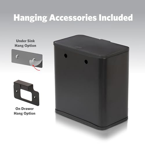 Glad Roomate Under Counter Trash Can - Space Saving Stainless Steel Waste Bin with Dual Lid and Clorox Protection - Small Black Trash Can for Kitchen Cabinet, Under Sink, or Bathroom, 1.5 Gallon (6L) - color: 6 Liter Black Stainless