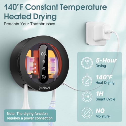 Upgraded Toothbrush Holders for Bathroom, Tooth Brush Holders Wall Mounted,Toothbrush Holder Organizer with LED Smart Screen,Cleaning and Drying Fits All Toothbrushes for Home & Travel - color: Black