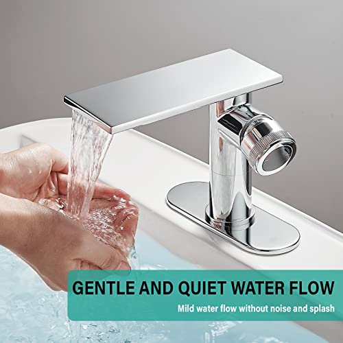 becola Modern Chrome Bathroom Faucet， Waterfall Faucet for Bathroom Sink， Single Hole Bathroom Sink Faucet Cold and Hot Basin Mixer Tap， Single Handle Bathroom Faucet with Adjust Knobs and Deck Plate - color: Chrome, size: low