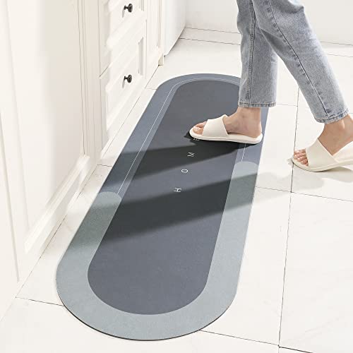 TOKLYUIE Super Absorbent Bath Mat, Quick-Drying Bathroom Mats, Super Absorbent Living Room Floor Mat, Rubber Non-Slip Bottom, Easy to Clean Bathroom Rugs, Simple Kitchen Doormat (Oval Blue, 45x150cm) - color: Oval Blue, size: 45 x 150 cm