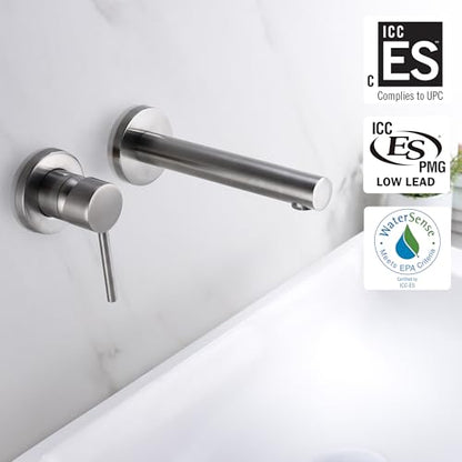 SUMERAIN Wall Mount Bathroom Faucet Brushed Nickel Single Handle | For Left-Handed Users, 2 Holes, with Rough in Valve - color: Brushed Nickel, size: Left-Handed