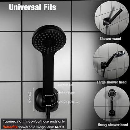 Handheld Shower Head Holder - 5 Positions Adjustable - Concealed Adhesive Mount with Screw Option- Bathroom Wall Mount Shower Hose Holder (Matte Black) - color: Matte Black