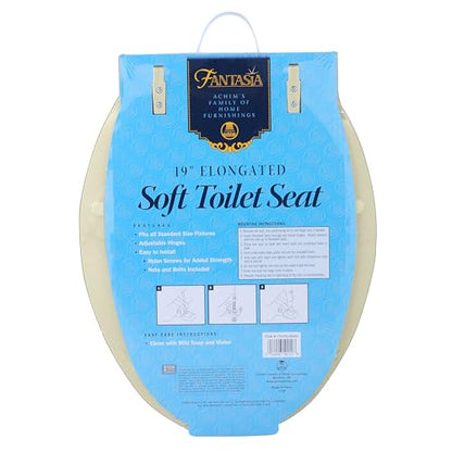 PowerSellerUSA Vinyl Soft Elongated Toilet Seat, Adjustable Hinges Toilet Seats with Non Slip Grip Tight Bumpers, Oval Shape Heavy Duty Plastic Bathroom Toilet Seat Close Lid Set, Bone - color: Bone - Vinyl, size: 19" Elongated