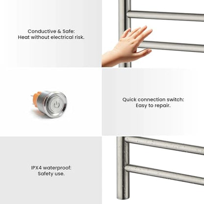 Kibi 24 Inch Wall-Mounted Electric Towel Warmer Rack– 8-Bar 304 Stainless Steel, ETL-Certified, Hardwired or Plug-in, Fast-Heat Up to 122 Degrees F – Heated Towel Rack for Bathroom (Brushed Nickel) - color: Brushed Nickel
