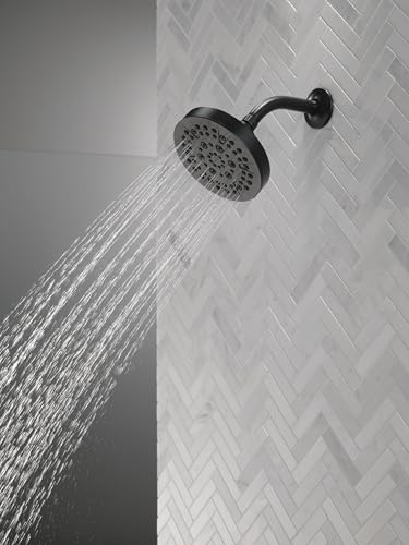 Delta 6-Setting Matte Black Shower Head with High Pressure Spray, 6 Inch Round Shower Head, Showerheads, 1.75 GPM Flow Rate, Matte Black 52535-BL - color: Matte Black