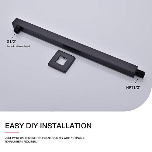 Matte Black Shower Arm with Flange 16 Inch Wall Mounted Extension Arm for Bathroom Rainfall Shower Head, Stainless Steel, Square Shaped - color: Matte Black