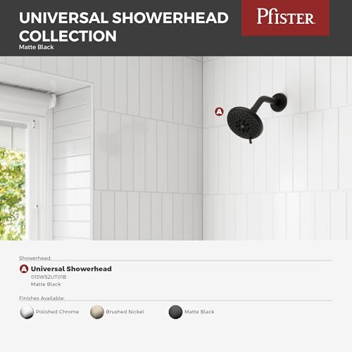 Pfister Universal Shower Head, Shower Arm Not Included, 5-Function, 1.75 GPM, Matte Black Finish, 015WS2UT01B - color: Matte Black