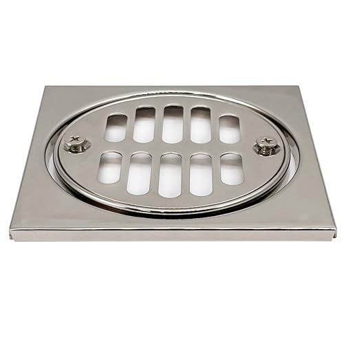 Westbrass R313-05 Square Brass Shower Tile with Round Strainer Grid Drain Cover and Crown Ring, Polished Nickel - color: Polished Nickel, size: 1-Pack