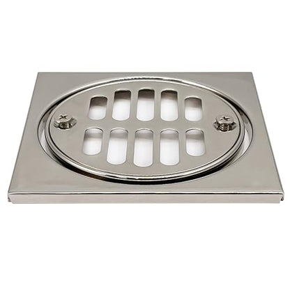 Westbrass R313-05 Square Brass Shower Tile with Round Strainer Grid Drain Cover and Crown Ring, Polished Nickel - color: Polished Nickel, size: 1-Pack