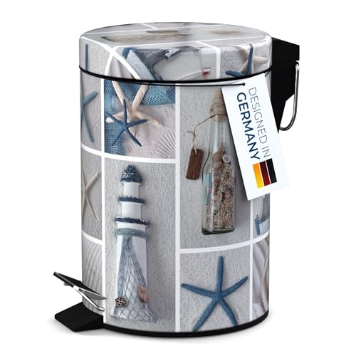 Sanilo Small Bathroom Trash Can with Lid [1.3 Gallon] - Lidded Tiny Trashcan for Garbage - Mini Metal Bin with Soft Closing Mechanism - Bath Room Accessoire Wastebin with Inner Bucket (Sea Breeze) - color: Sea Breeze