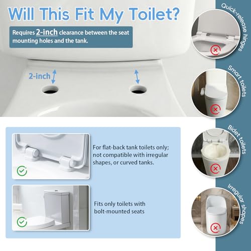Toilet Safety Rails for Seniors, 17-21 in Width, 350 lb Capacity | Fits standard and elongated toilets; non-slip foam grips and tool-free setup using existing seat bolts. - color: Black/White