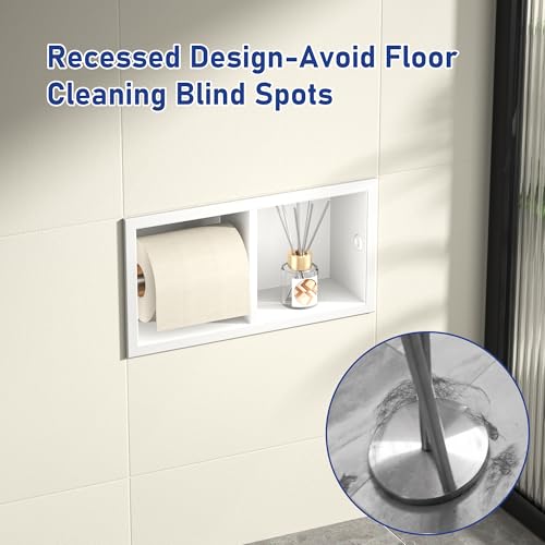Dual Roll Toilet Paper Holder, Recessed Toilet Tissue Holder | for Bathroom Remodeling, 304 Stainless Steel Horizontal Toilet Paper Niche (Matte White) - color: Matte White