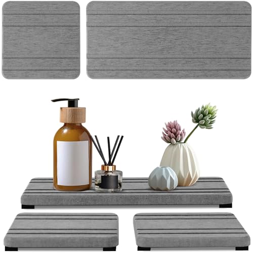 3PCS Water Absorbing Stone Tray, DryingNeat Diatomite Stone Sink Tray, Instant Dry Sink Coasters, Kitchen Sponge Hand Soap Holder, Countertop Fast Drying Counter Trays,8 * 4inch and 4 * 4inch - color: 1pcs 21×10cm + 2pcs 10×10cm Gray Stripe