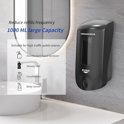 Manual Foaming Soap Dispenser, 1000ml, Space Black | No-Drill, Wall Mounted, Large Viewing Window, Super Easy Refills, Commercial & Home - color: Space Black