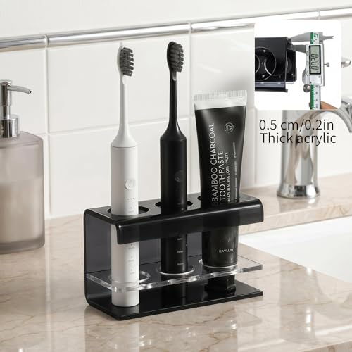 3 Slots Acrylic Electric Toothbrush Holders for Bathrooms(Black) | Tooth brush and Toothpaste Holder,Countertop use or Wall Mounted, small bathroom counter organizer,toothbrush stand - size: 3 slot