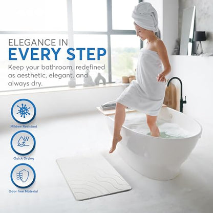 Stone Bath Mat Quick Drying Diatomaceous Earth Bath Mat Non Slip Shower Mat Super Absorbent Stone Bath Mats for Bathroom, Floor, Kitchen Counter, Easy to Clean (23.6” X 15.3”, White) - color: White