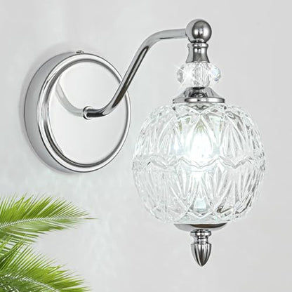 1 Piece Brushed Chrome Wall Sconce, 1-Light Mid Century Modern Brushed Chrome Finish Wall Sconce with Globe Glass Shade, Modern Light for Bathroom, Bedroom, Living Room,Powder Room - color: Chrome, size: 1 Light