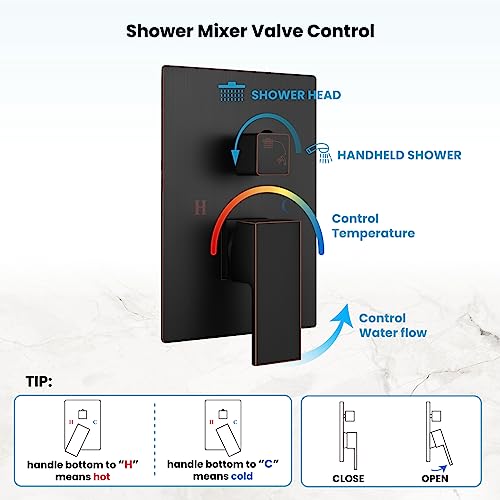 gotonovo Rainfall Bathroom Shower System Rain Shower Head and Handle Set Wall Mounted Shower Complete Combo Solid Brass Pressure Balancing Shower Mixer Valve 10 Inch Oil Rubbed Bronze - color: Oil Rubbed Bronze, size: 10 Inch