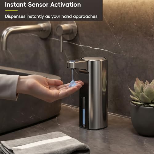 EKO Aroma 9 fl oz Automatic Liquid Soap Dispenser, Rechargeable & Water-Resistant for Kitchen and Bathroom with Adjustable Soap Dispensing Volume Control (Chrome Metallic) - color: Chrome Metallic, size: 9 oz (Standard Rechargeable)